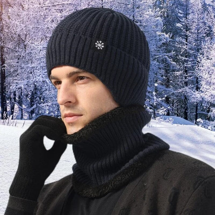 Winter accessory gift set: knit beanie hat & scarf, both fleece-lined for superior warmth