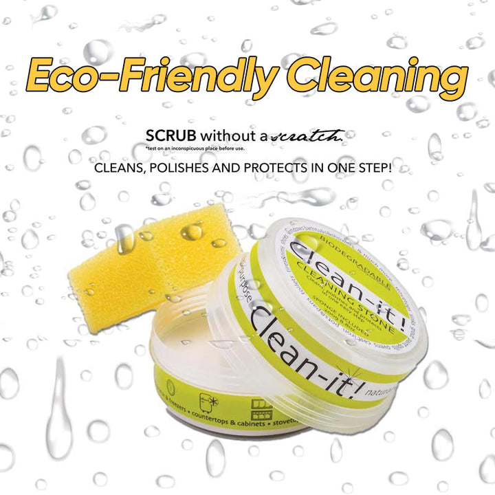 Close-up of Universal All-Natural Cleaning Stone with sponge for multi-surface cleaning