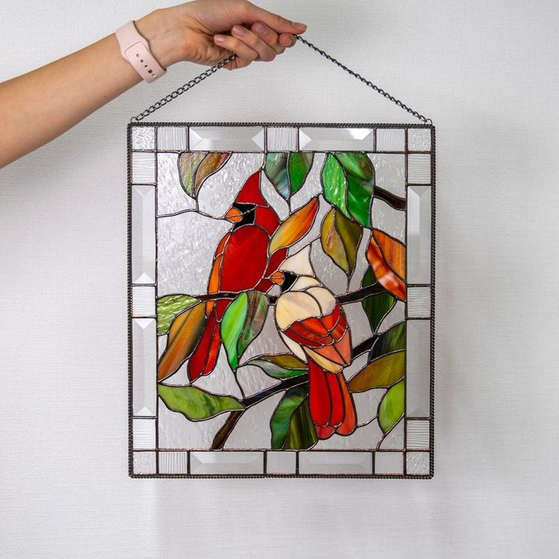 Acrylic cardinal bird decor, a stunning window pendant that captures light and brightens any room