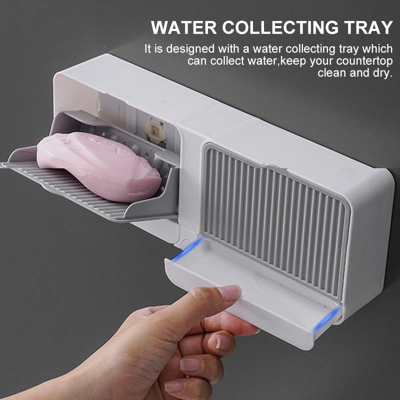 Modern white plastic soap dish, wall-mounted and self-draining, an essential for kitchen and bathroom storage.