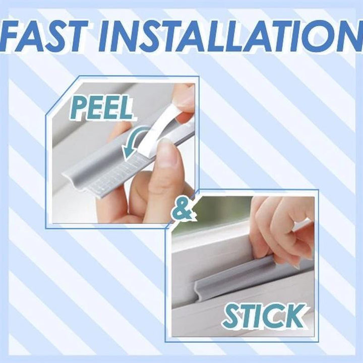 Close-up of brown universal self-adhesive weatherstrip, door seal & window gap filler
