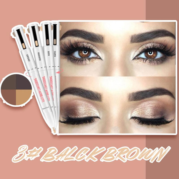 Before and after using the 4-in-1 eyebrow pen to contour and highlight brows