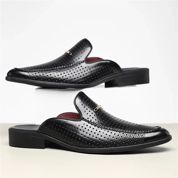 Comfortable women's slip-on mules in luxurious perforated leather, versatile footwear item