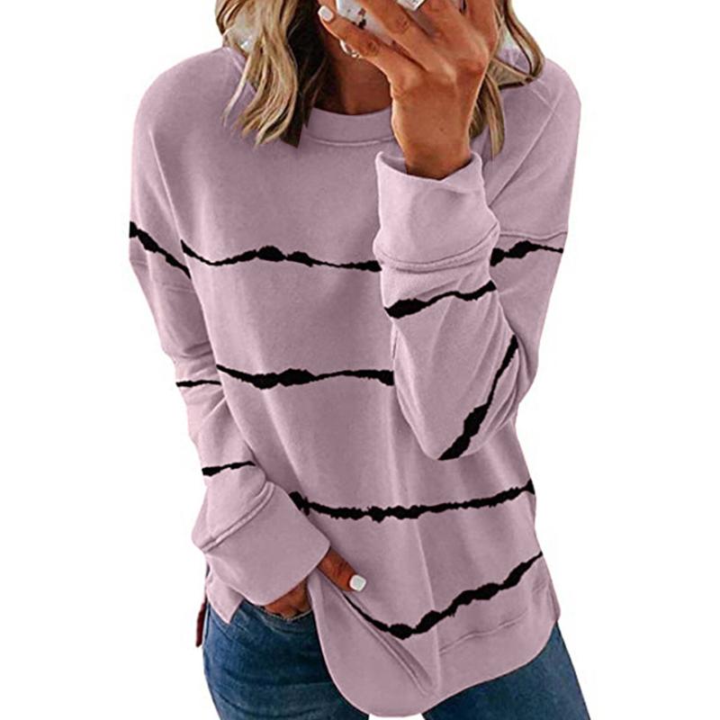 Women's casual striped long sleeve top, a must-have round neck comfort sweatshirt