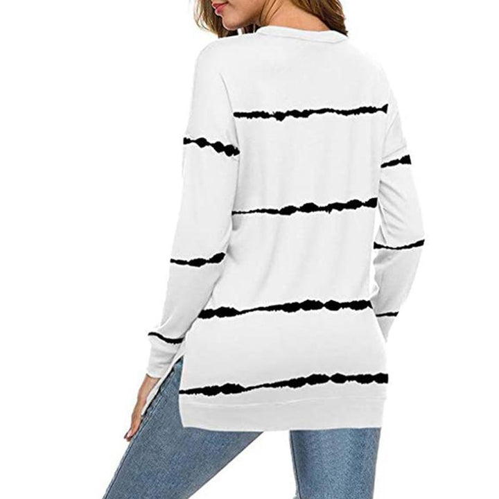 Fashion-forward women's striped long sleeve pullover, an essential casual top for any wardrobe