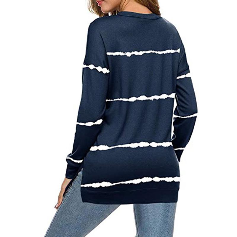 Textured image of the fabric on a women's striped long sleeve pullover sweatshirt, cotton blend