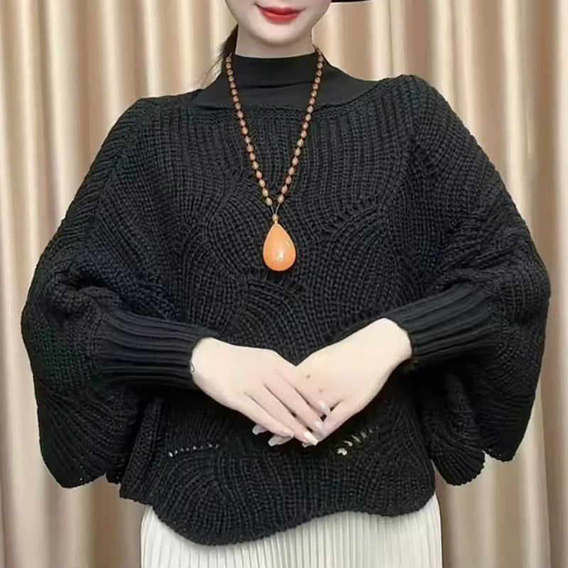 Women's loose fit batwing knit sweater, a versatile piece for cool weather