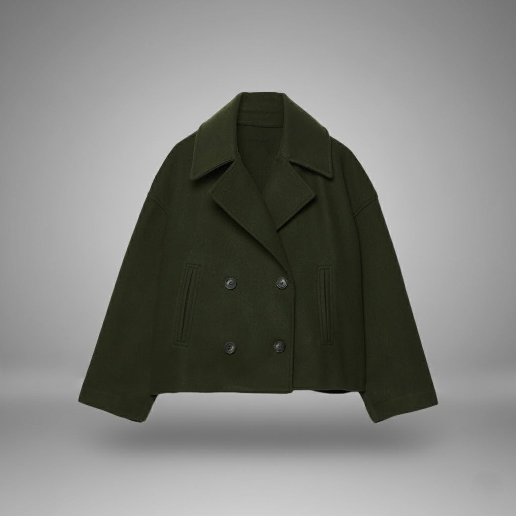 Women's double button classic jacket, cropped for a contemporary feel, versatile and chic.