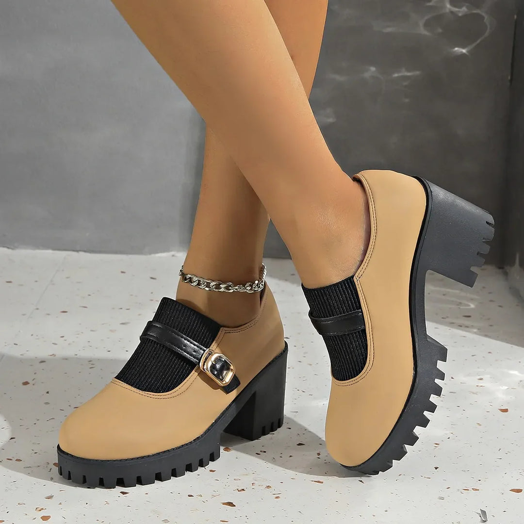 Gray leather platform heels, women's, with adjustable strap, ideal for comfort and orthopedic needs