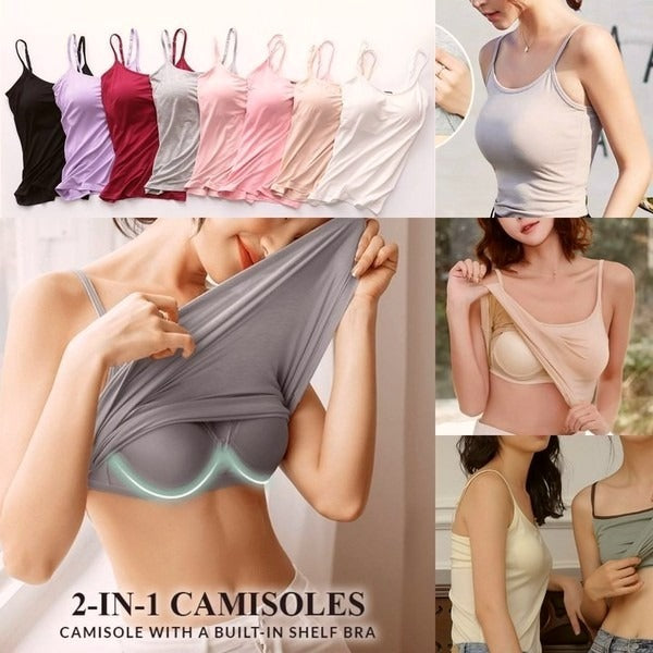 Women's comfort tank top with built-in bra, black, soft cotton blend for everyday wear