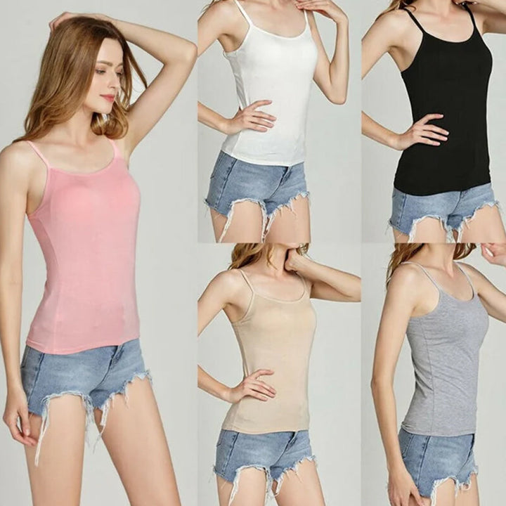 Navy women's tank top, integrated bra, camisole style, perfect for comfort wear
