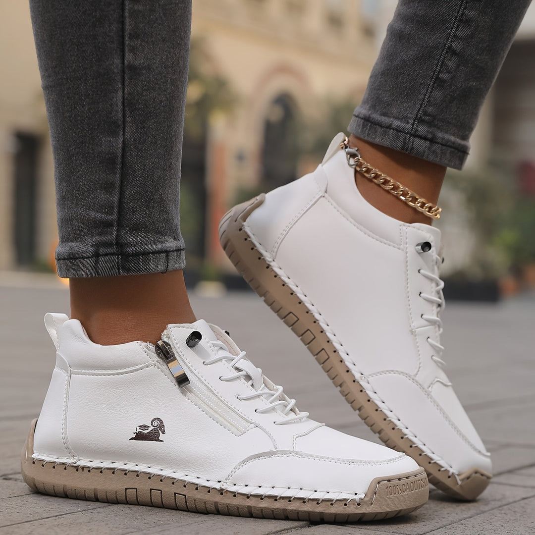 Women's comfortable zip-up walking sneakers displayed in a spring fashion setting, ready for outdoor use.