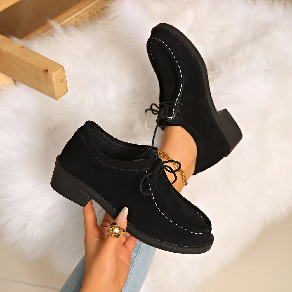 Top-down view of the lace-up loafer for women, emphasizing the spacious toe box and secure fit