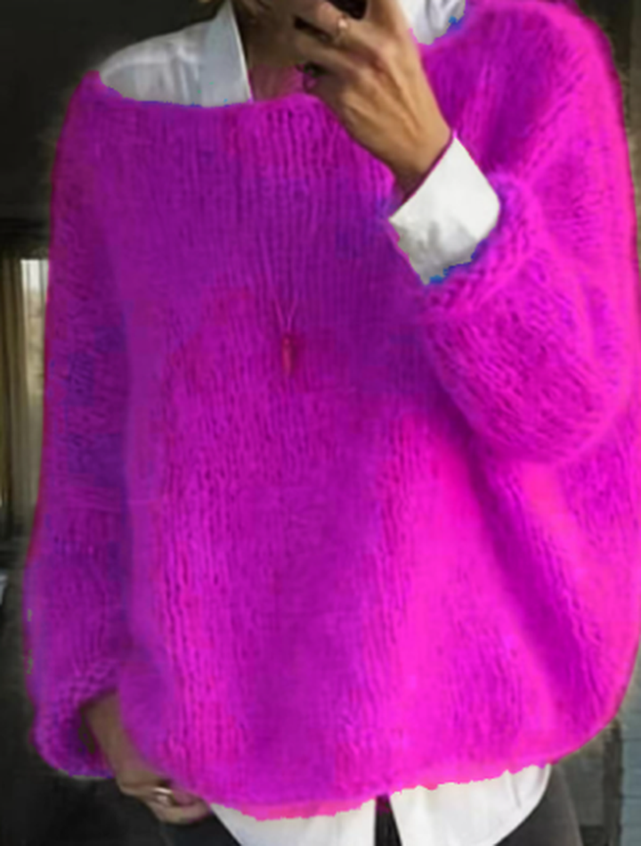 Women's casual long sleeve knit pullover sweater in a vibrant color, offering a pop of style.