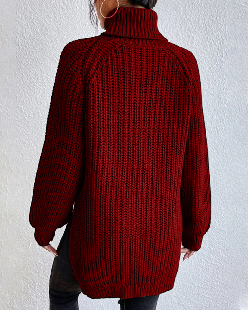 Front view of a women's cozy ribbed knit sweater, a classic and essential piece for fall fashion.