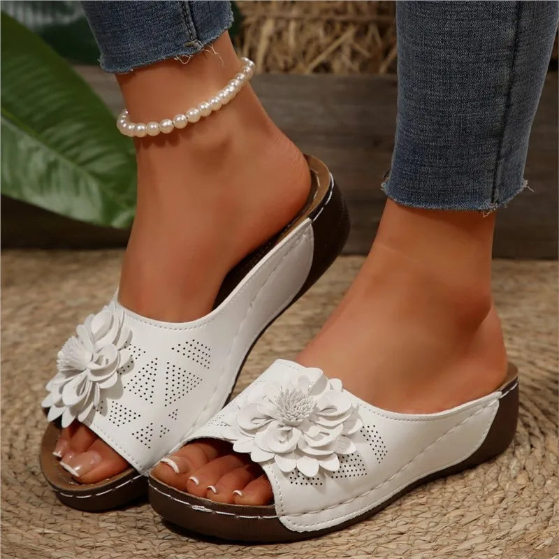 Ergonomic Women's Floral Comfort Slide Sandals, providing support and style for warm weather