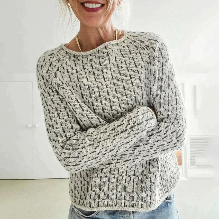 Women's grey boat neck knit sweater, soft & comfortable for casual wear