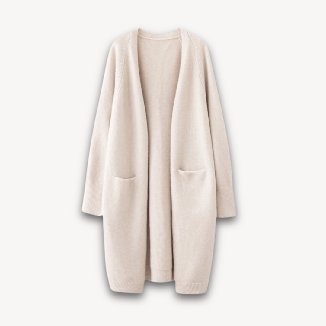 Women's lightweight open-front cardigan in a longline style, perfect for spring layering.