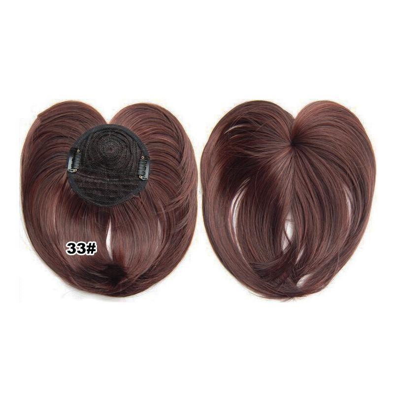 Stylish women's short hair topper, seamlessly blends with natural hair, provides gray coverage