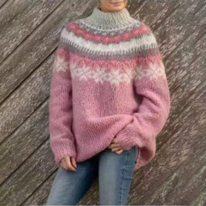 Warm women's long sleeve sweater with grey Nordic design, ideal for winter fashion