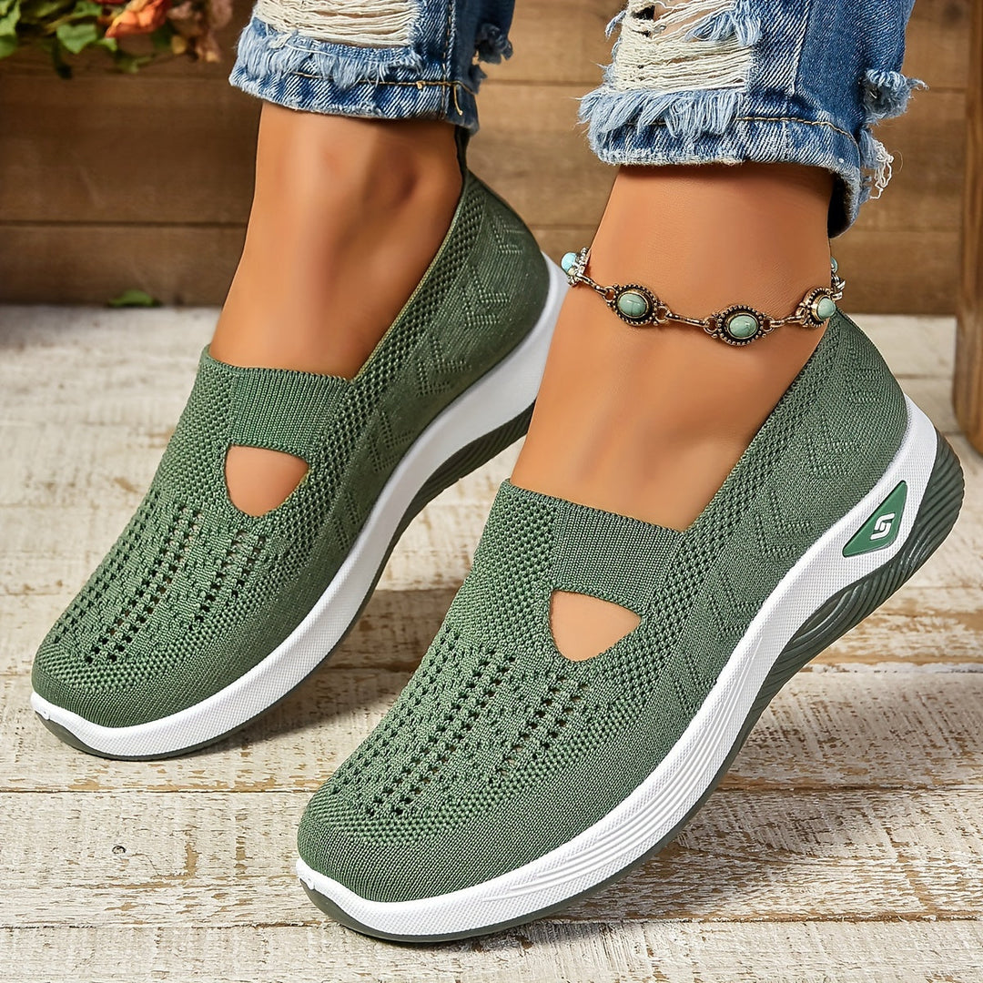 Cushioned orthopedic slip-on walking shoes for women with arch support, ideal for active comfort.