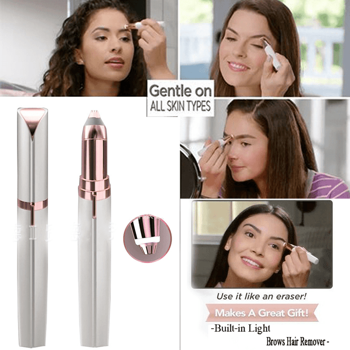 Portable facial hair remover with precision tip for gentle brow grooming