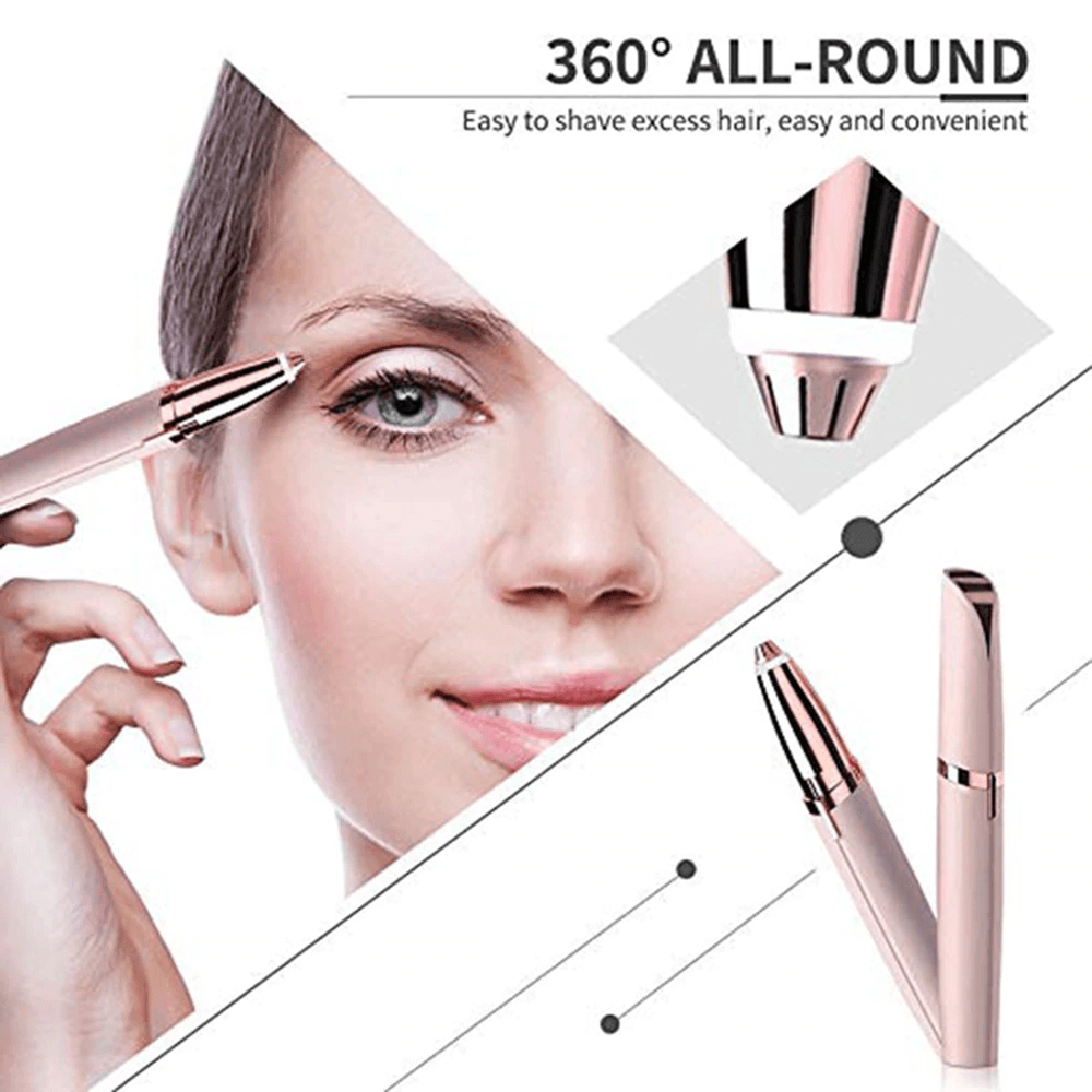 Close-up of a women's precision epilator in action, removing unwanted eyebrow hair