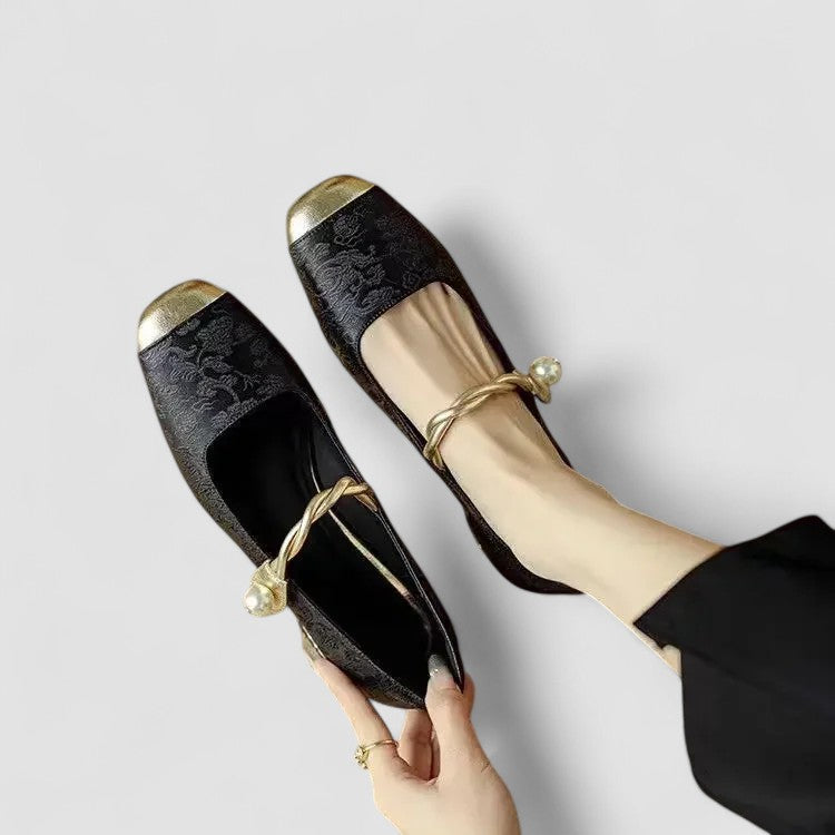 Pearl strap detail on Women's Block Heels, highlighting intricate design