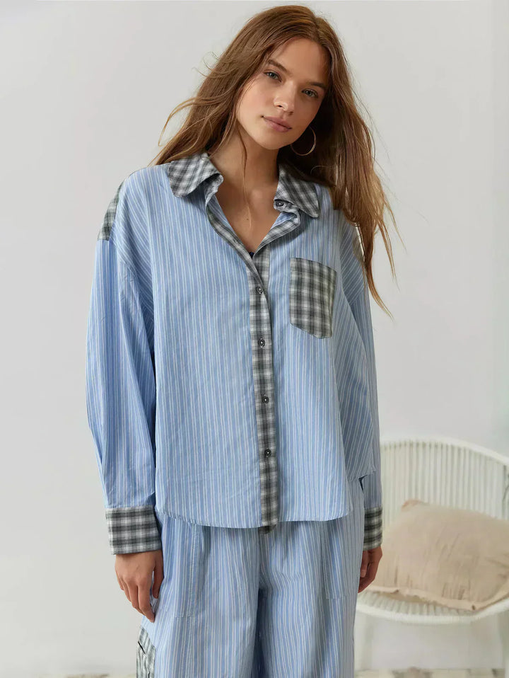 Pink plaid co-ord top & pants set, folded neatly, ready for travel or weekend style