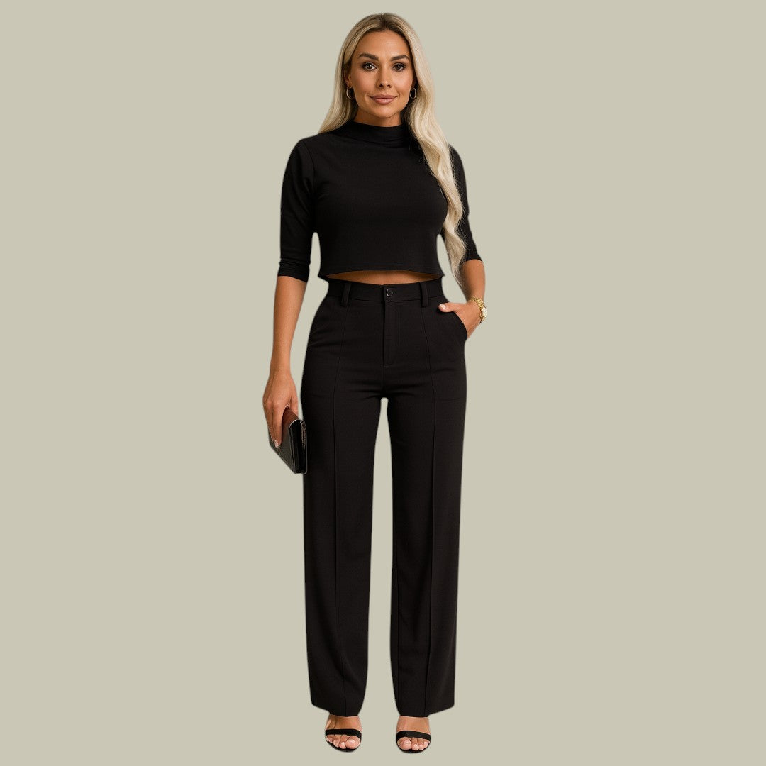 Women's relaxed loungewear set, cropped top & wide-leg pants in soft fabric