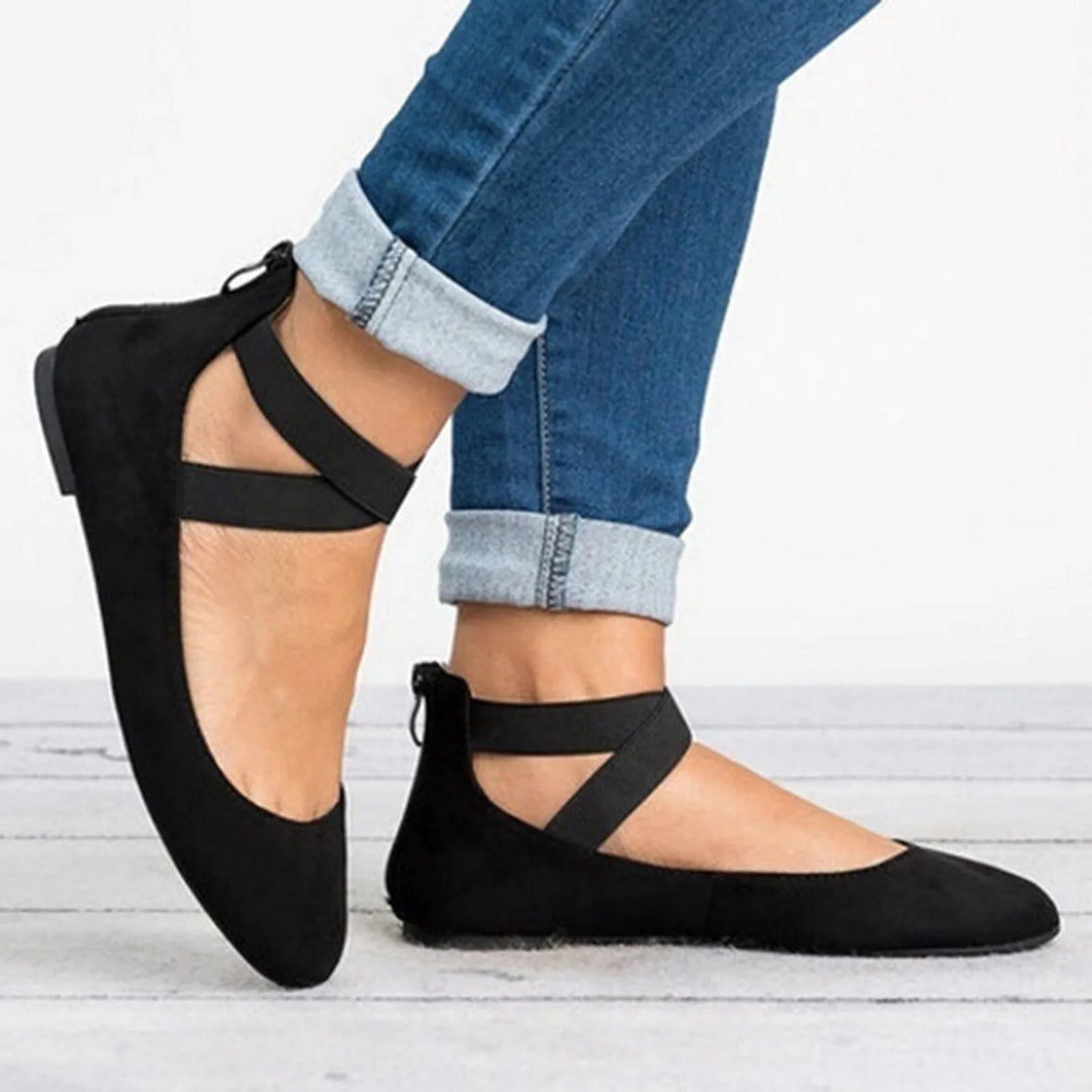 View of the sole of women's spring cross-strap ballet flats, highlighting durable and comfortable design.