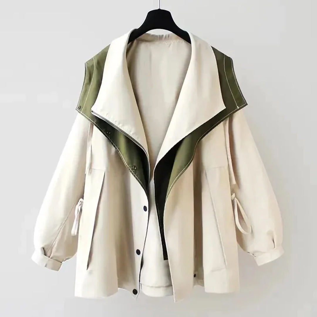 Women's stylish black hooded double layer jacket with zipper closure for spring/fall casual wear