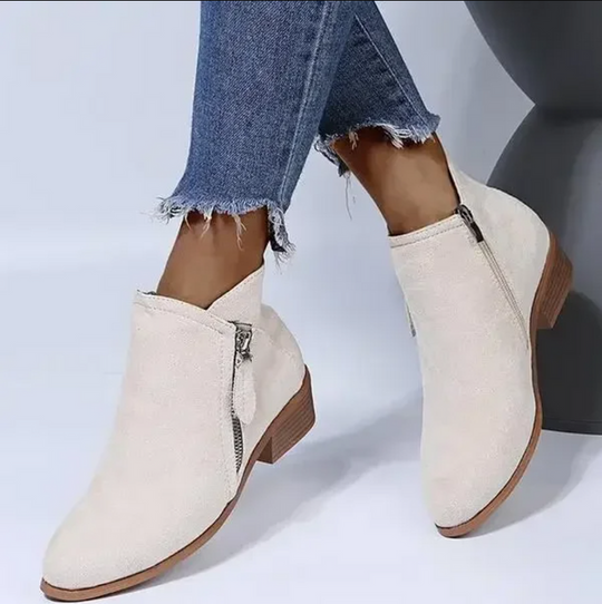 Women's zip-up ankle boots in tan, comfortable and stylish fashion boots for daily use