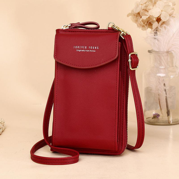 Back view of the women's portable crossbody wallet, showing a simple, clean design