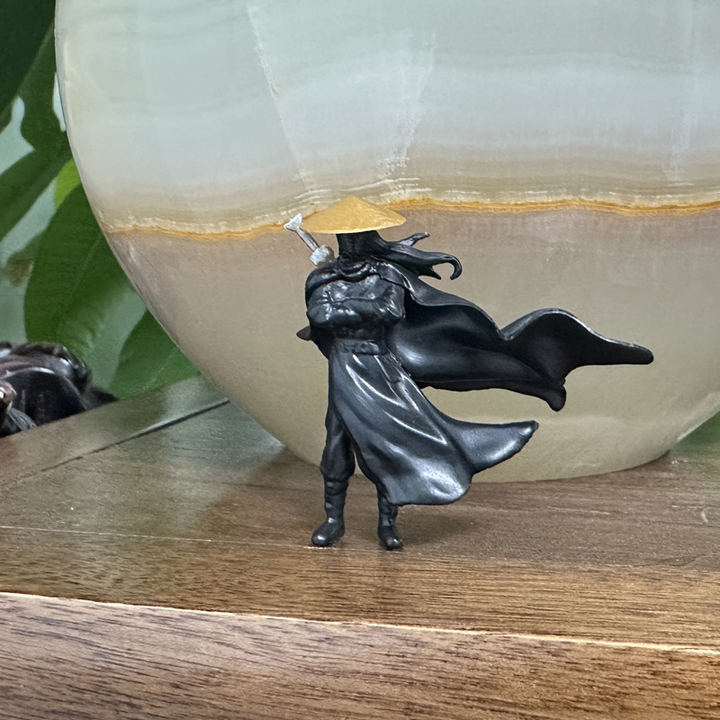 Detail of knight-errant figurine, a justice symbol for car decor, inspired by samurai warriors
